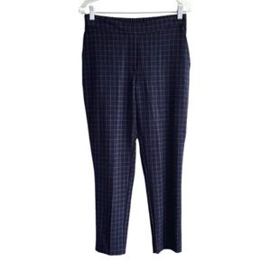 One by Chapter One Ankle Pants Windowpane Print Pull-on Navy Blue Size XS